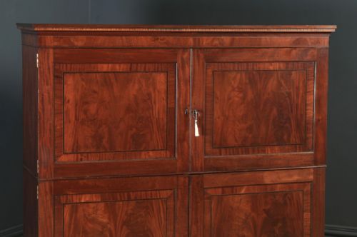 fig 1. Antique English Georgian Regency Flame Mahogany Library Office Bookcase Cupboard (Circa 1820)