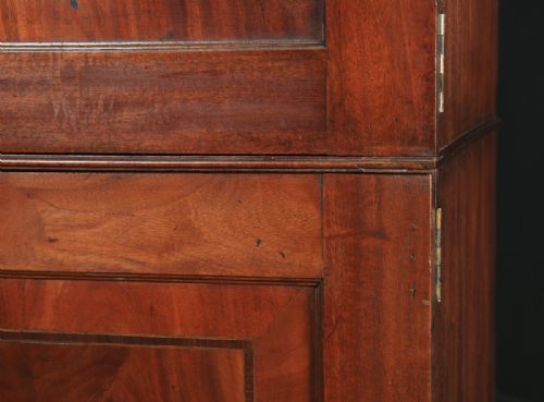 fig 3. Antique English Georgian Regency Flame Mahogany Library Office Bookcase Cupboard (Circa 1820)