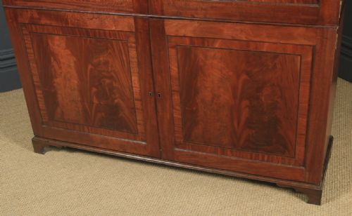 fig 6. Antique English Georgian Regency Flame Mahogany Library Office Bookcase Cupboard (Circa 1820)