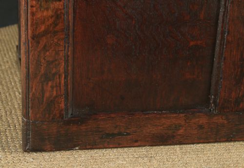 fig 3. Antique English Late 17th Century Oak Carved Triple Panel Coffer Chest Blanket Box (Circa 1680)