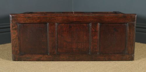 fig 5. Antique English Late 17th Century Oak Carved Triple Panel Coffer Chest Blanket Box (Circa 1680)