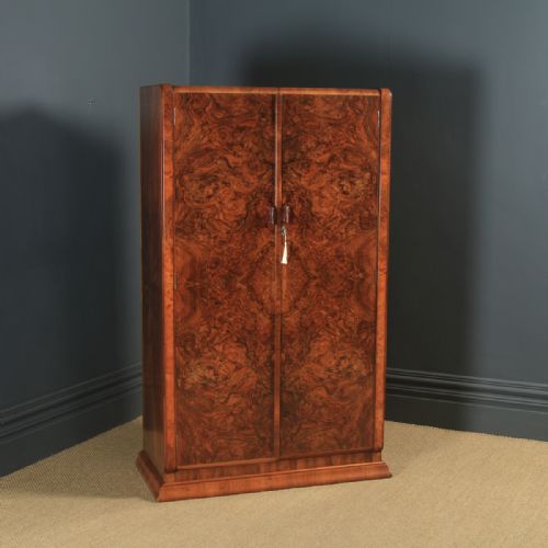 Antique English Art Deco Burr Walnut Two Door Wardrobe Armoire (Circa 1930)