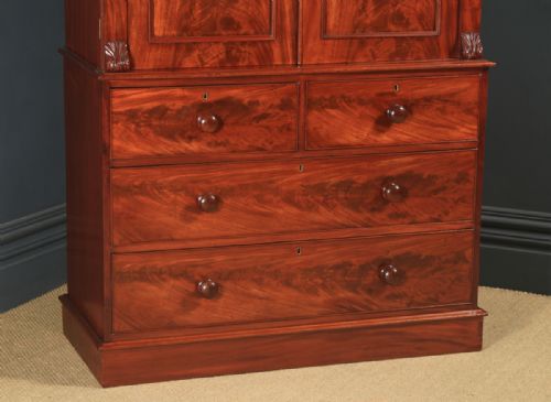 fig 2. Antique English Victorian Flame Mahogany Linen Press Wardrobe Armoire (Circa 1860)