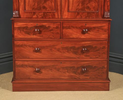 fig 4. Antique English Victorian Flame Mahogany Linen Press Wardrobe Armoire (Circa 1860)
