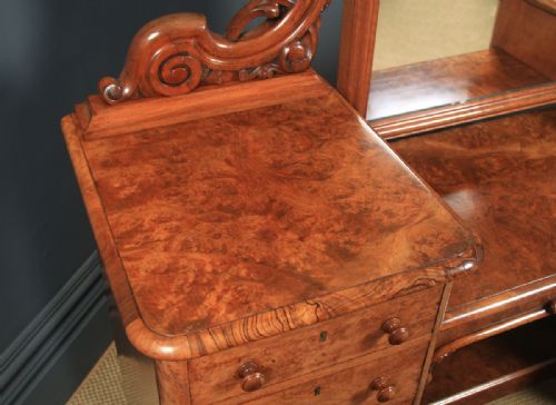 fig 2. Antique English Victorian Burr Walnut Pedestal Dressing / Vanity Table & Mirror (Circa 1860)