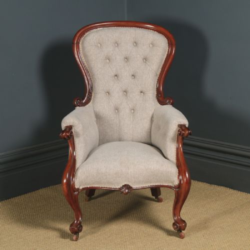 fig 2. Antique English Victorian Mahogany Upholstered Spoon Back Armchair (Circa 1860)