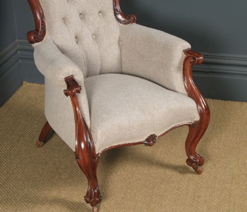 fig 3. Antique English Victorian Mahogany Upholstered Spoon Back Armchair (Circa 1860)