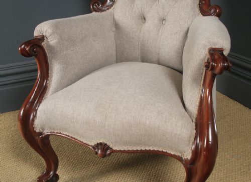 fig 4. Antique English Victorian Mahogany Upholstered Spoon Back Armchair (Circa 1860)