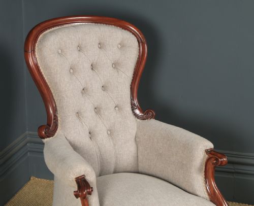 fig 5. Antique English Victorian Mahogany Upholstered Spoon Back Armchair (Circa 1860)