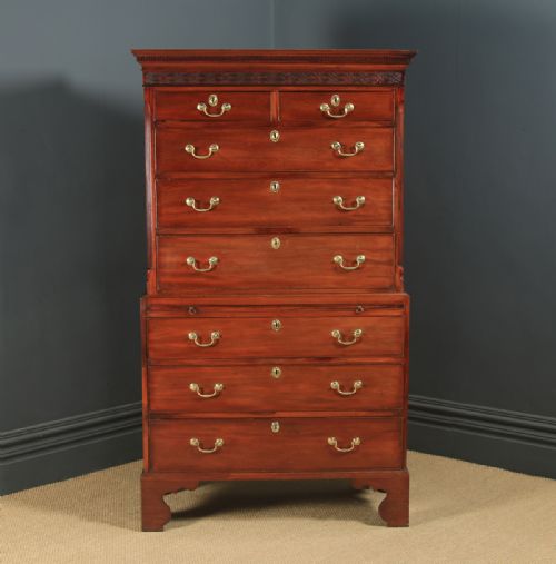 fig 1. Antique English Georgian Chippendale Mahogany Chest on Chest Tallboy (Circa 1770)