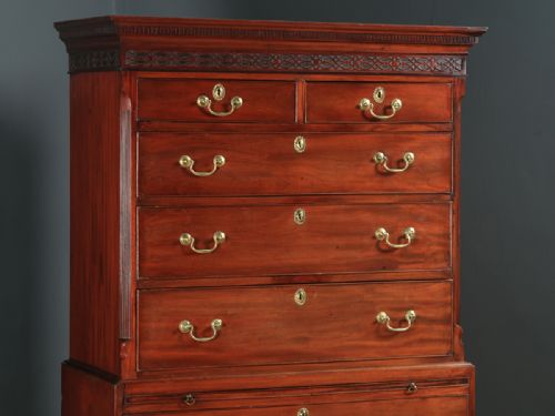 fig 2. Antique English Georgian Chippendale Mahogany Chest on Chest Tallboy (Circa 1770)