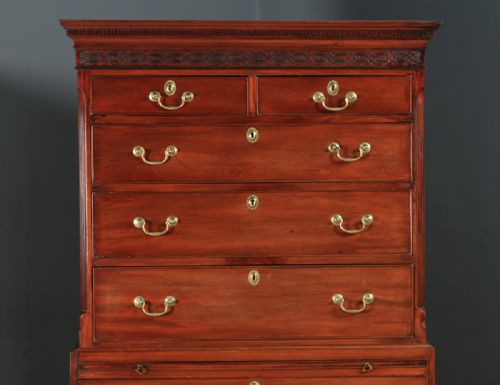 fig 3. Antique English Georgian Chippendale Mahogany Chest on Chest Tallboy (Circa 1770)