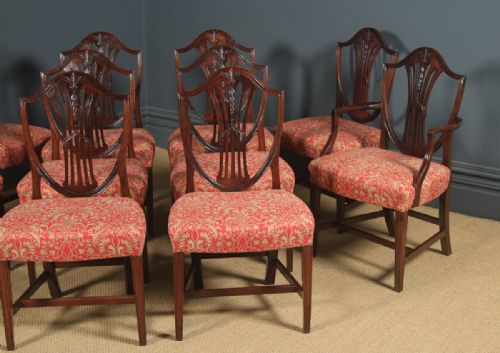 fig 2. Antique Set of Ten 10 English Georgian Hepplewhite Style Shield Back Mahogany Dining Chairs (Circa 1880)
