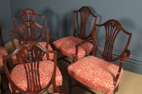 fig 3. Antique Set of Ten 10 English Georgian Hepplewhite Style Shield Back Mahogany Dining Chairs (Circa 1880)