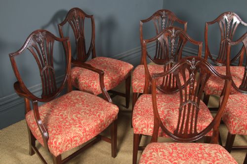 fig 4. Antique Set of Ten 10 English Georgian Hepplewhite Style Shield Back Mahogany Dining Chairs (Circa 1880)