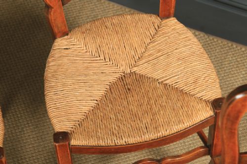 fig 3. Antique French Set of 4 Four Louis XV Style Beech Ladder Back Rush Seat Kitchen Dining Chairs (Circa 1920)