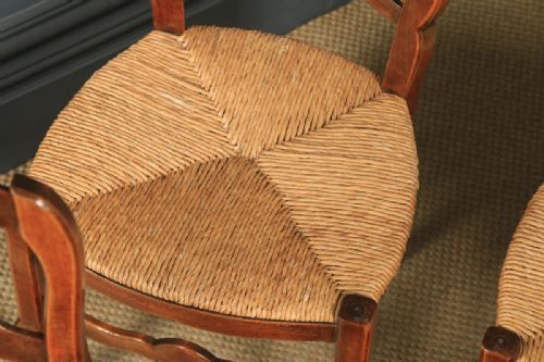 fig 6. Antique French Set of 4 Four Louis XV Style Beech Ladder Back Rush Seat Kitchen Dining Chairs (Circa 1920)