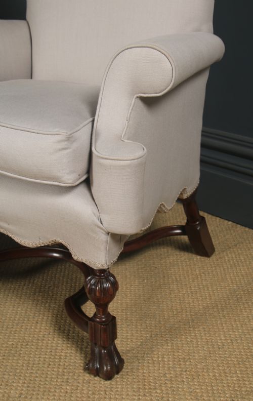 fig 3. Antique English Pair of Queen Anne Style Upholstered Walnut Armchairs (Circa 1890)