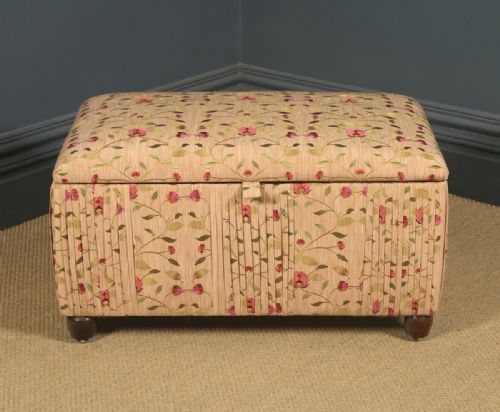 fig 1. Antique English Edwardian Mahogany Upholstered Ottoman / Seat / Trunk / Chest (Circa 1910)
