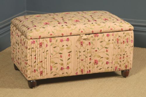 fig 2. Antique English Edwardian Mahogany Upholstered Ottoman / Seat / Trunk / Chest (Circa 1910)