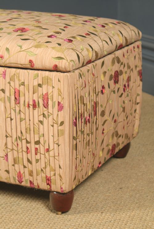 fig 4. Antique English Edwardian Mahogany Upholstered Ottoman / Seat / Trunk / Chest (Circa 1910)