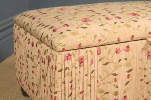 fig 5. Antique English Edwardian Mahogany Upholstered Ottoman / Seat / Trunk / Chest (Circa 1910)