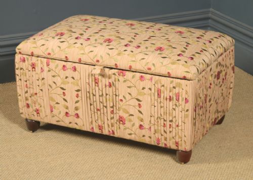 fig 6. Antique English Edwardian Mahogany Upholstered Ottoman / Seat / Trunk / Chest (Circa 1910)