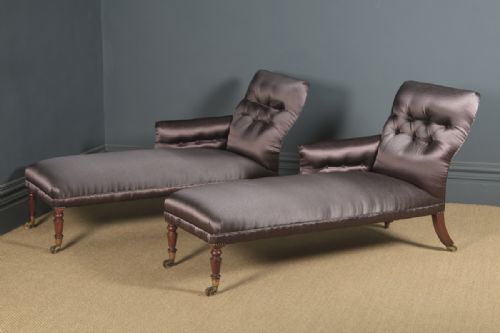 ANTIQUE ENGLISH MATCHED PAIR OF REGENCY MAHOGANY UPHOLSTERED CHAISE LONGUE CIRCA 1825 - ADDITIONAL PHOTO 2