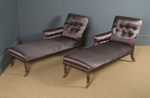 ANTIQUE ENGLISH MATCHED PAIR OF REGENCY MAHOGANY UPHOLSTERED CHAISE LONGUE CIRCA 1825 - ADDITIONAL PHOTO 4