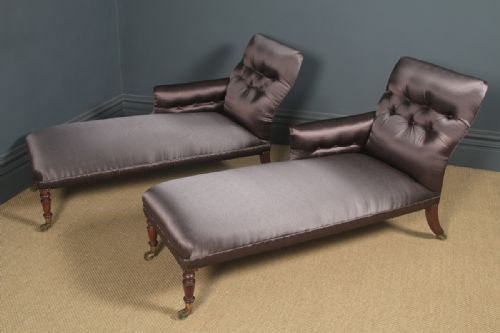 ANTIQUE ENGLISH MATCHED PAIR OF REGENCY MAHOGANY UPHOLSTERED CHAISE LONGUE CIRCA 1825 - ADDITIONAL PHOTO 17