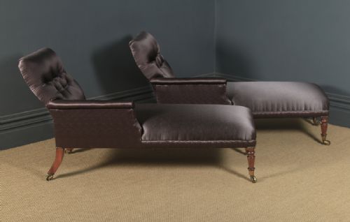 ANTIQUE ENGLISH MATCHED PAIR OF REGENCY MAHOGANY UPHOLSTERED CHAISE LONGUE CIRCA 1825 - ADDITIONAL PHOTO 30
