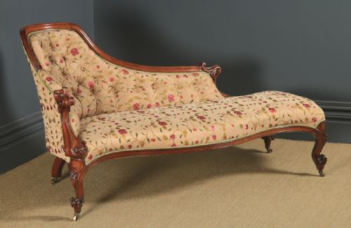 fig 1. Antique English Victorian Mahogany Upholstered Chaise Longue Sofa Couch (Circa 1850)