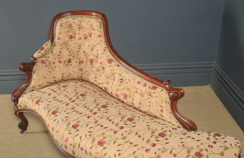 fig 2. Antique English Victorian Mahogany Upholstered Chaise Longue Sofa Couch (Circa 1850)