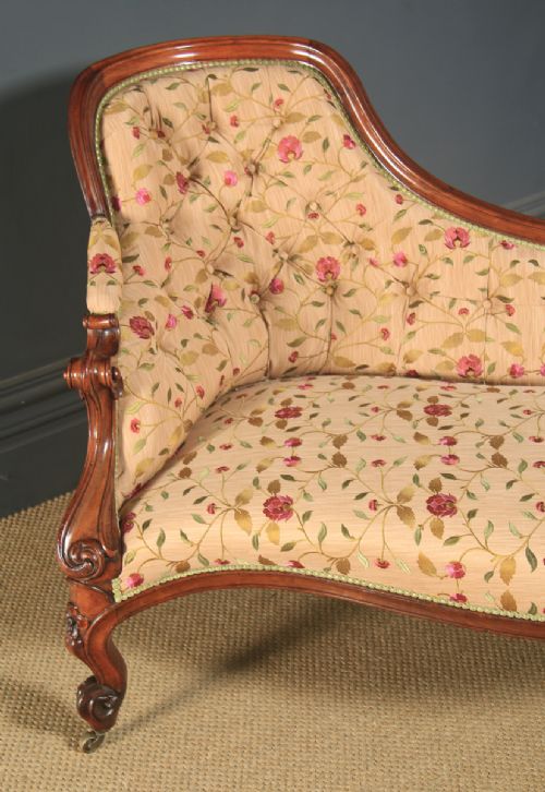 fig 4. Antique English Victorian Mahogany Upholstered Chaise Longue Sofa Couch (Circa 1850)