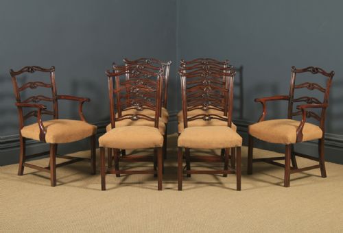 ANTIQUE SET OF EIGHT 8 ENGLISH GEORGIAN CHIPPENDALE STYLE RIBBON BACK MAHOGANY DINING CHAIRS CIRCA 1880 - ADDITIONAL PHOTO 1