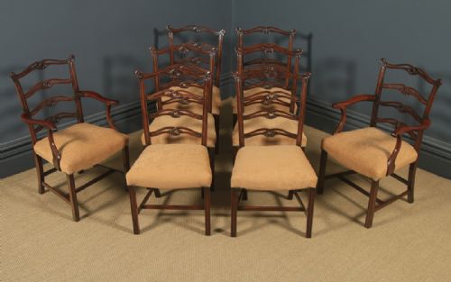 ANTIQUE SET OF EIGHT 8 ENGLISH GEORGIAN CHIPPENDALE STYLE RIBBON BACK MAHOGANY DINING CHAIRS CIRCA 1880 - ADDITIONAL PHOTO 2