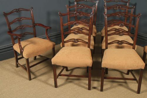 ANTIQUE SET OF EIGHT 8 ENGLISH GEORGIAN CHIPPENDALE STYLE RIBBON BACK MAHOGANY DINING CHAIRS CIRCA 1880 - ADDITIONAL PHOTO 3