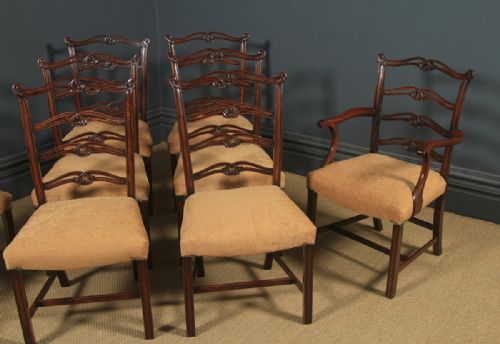 ANTIQUE SET OF EIGHT 8 ENGLISH GEORGIAN CHIPPENDALE STYLE RIBBON BACK MAHOGANY DINING CHAIRS CIRCA 1880 - ADDITIONAL PHOTO 4