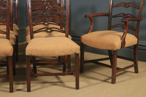 ANTIQUE SET OF EIGHT 8 ENGLISH GEORGIAN CHIPPENDALE STYLE RIBBON BACK MAHOGANY DINING CHAIRS CIRCA 1880 - ADDITIONAL PHOTO 6