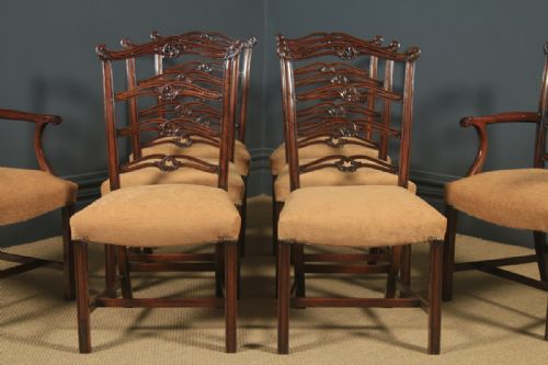 ANTIQUE SET OF EIGHT 8 ENGLISH GEORGIAN CHIPPENDALE STYLE RIBBON BACK MAHOGANY DINING CHAIRS CIRCA 1880 - ADDITIONAL PHOTO 7