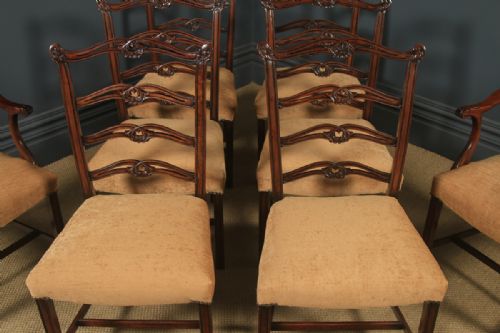 ANTIQUE SET OF EIGHT 8 ENGLISH GEORGIAN CHIPPENDALE STYLE RIBBON BACK MAHOGANY DINING CHAIRS CIRCA 1880 - ADDITIONAL PHOTO 8