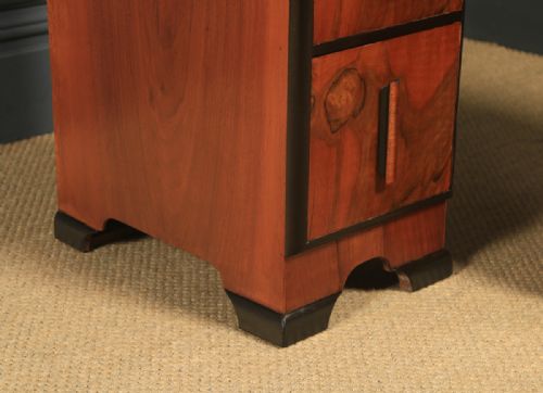 fig 3. Antique English Pair of Art Deco Figured Walnut Bedside Chests Tables Nightstands (Circa 1930)