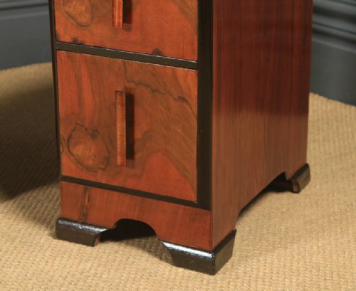 fig 4. Antique English Pair of Art Deco Figured Walnut Bedside Chests Tables Nightstands (Circa 1930)
