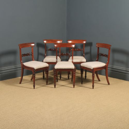 Antique English Georgian Set of Five 5 Rosewood Bar Back Dining Chairs (Circa 1830)