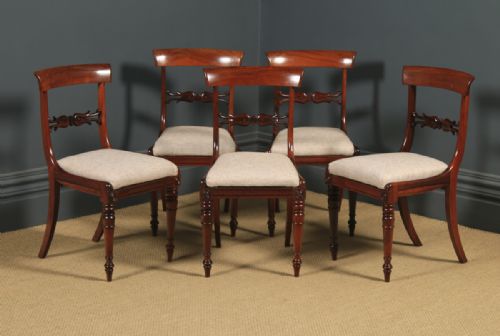 fig 1. Antique English Georgian Set of Five 5 Rosewood Bar Back Dining Chairs (Circa 1830)