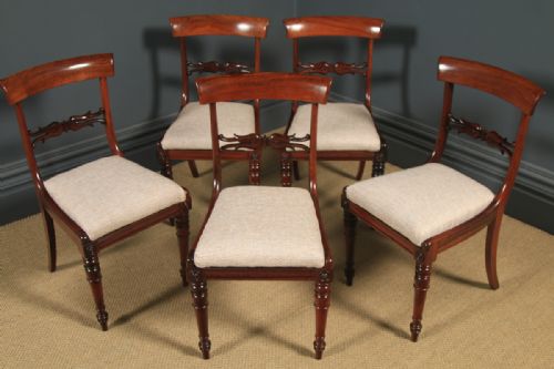 fig 4. Antique English Georgian Set of Five 5 Rosewood Bar Back Dining Chairs (Circa 1830)