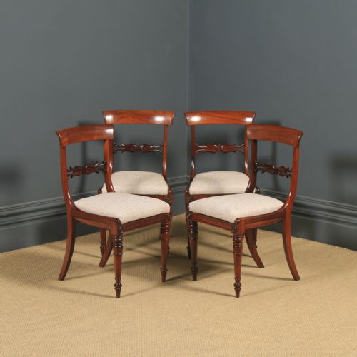 Antique English Georgian Set of Four 4 Rosewood Bar Back Dining Chairs (Circa 1830)