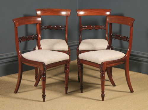 fig 1. Antique English Georgian Set of Four 4 Rosewood Bar Back Dining Chairs (Circa 1830)