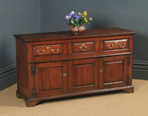 fig 1. Antique English Georgian Oak Dresser Base Sideboard Cupboard (Circa 1750)
