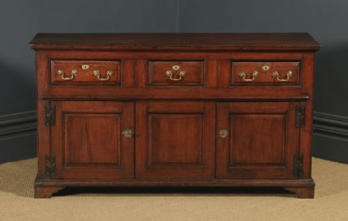 fig 3. Antique English Georgian Oak Dresser Base Sideboard Cupboard (Circa 1750)
